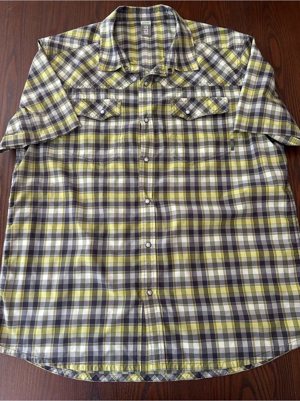 Stio Men's chartreuse & Gray Plaid snap Button-Up Shirt